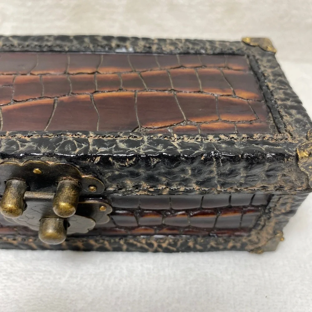 Ornate Faux Crocodile Type Embossed Trinket Jewelry Box‎ Decorative Keepsake